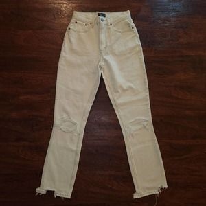 Women's 00/24 Abercrombie and Fitch White Ultra High Rise Distressed Mom Jean